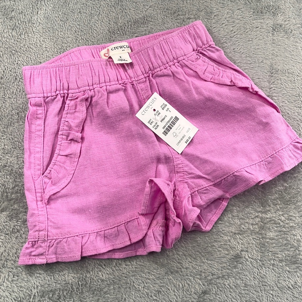 NEW Crewcuts 2 Linen Viscose Blend Pink Pocket Ruffle Shorts